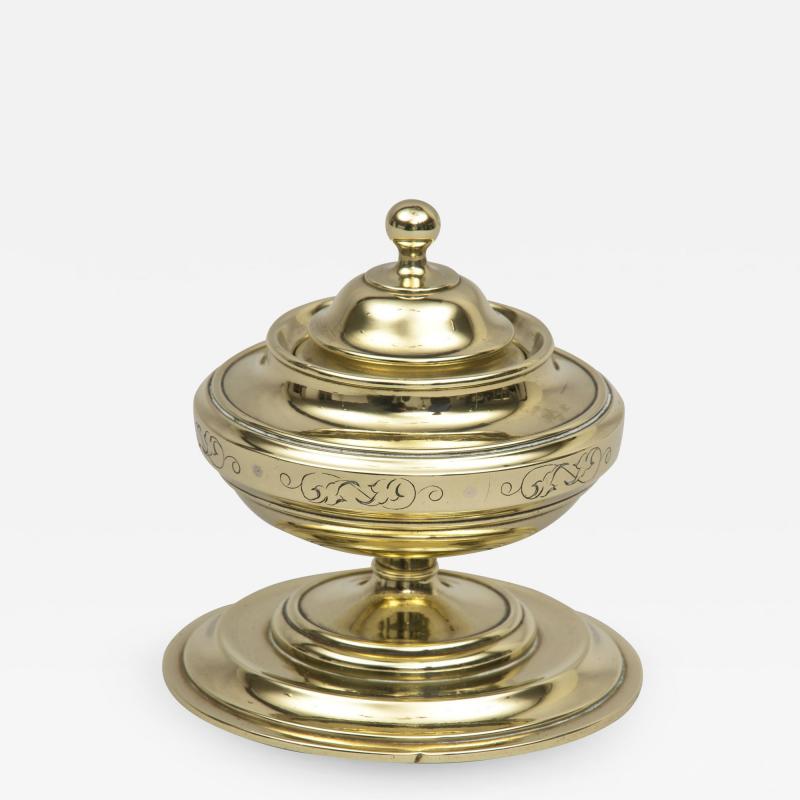 English Antique Round Brass Inkwell Circa 1860