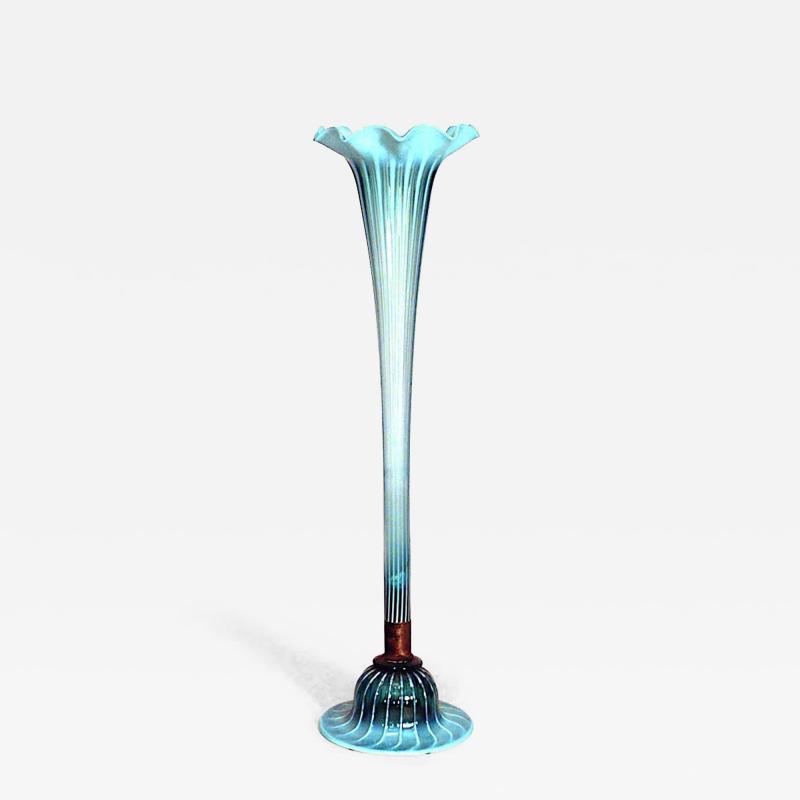 English Arts Crafts Blue Glass Trumpet Vase