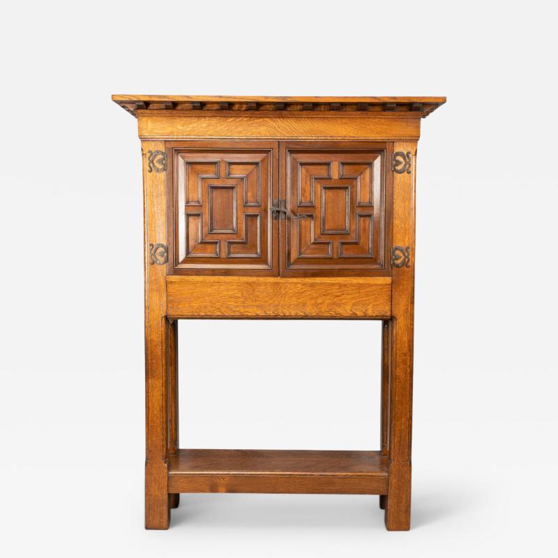 English Arts Crafts Craftsman Made Court Cupboard with Blacksmith Handle