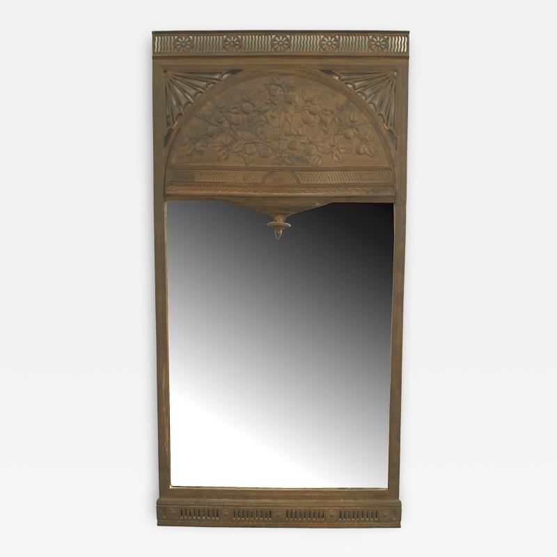 English Arts Crafts Patinated Iron Frame Wall Mirror