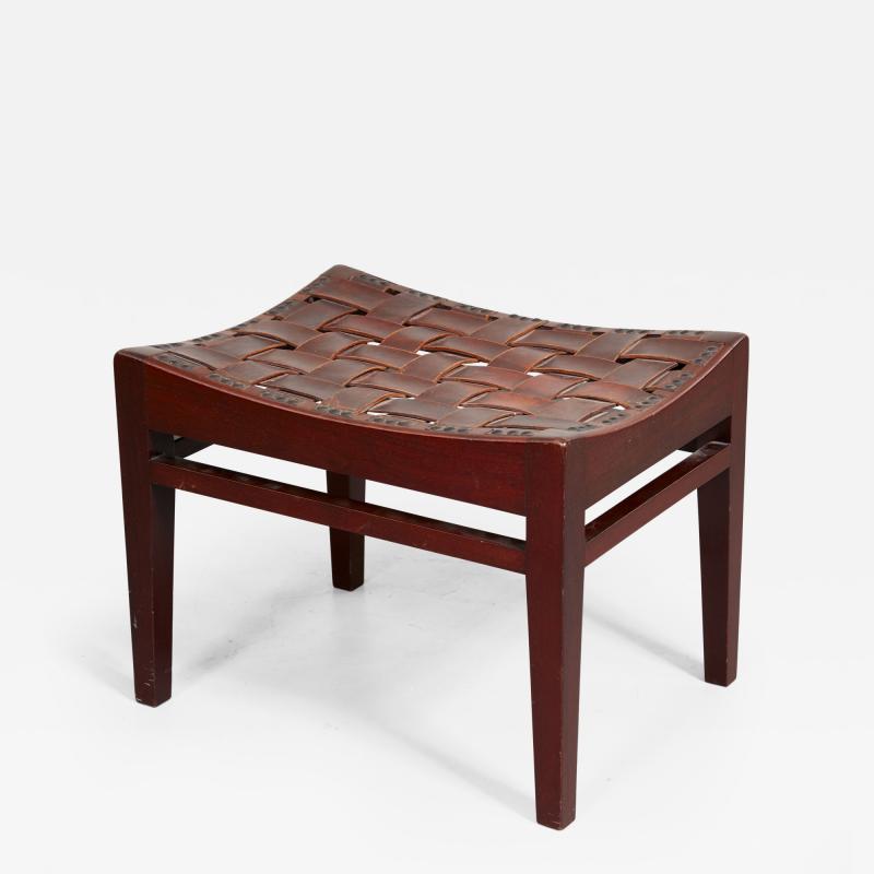 English Arts Crafts Woven Leather Stool