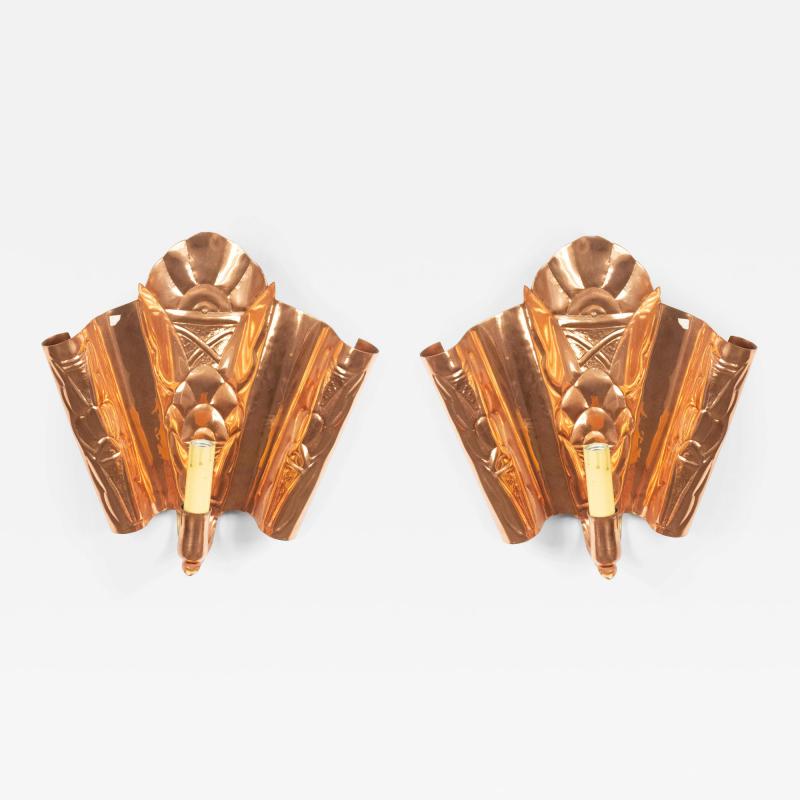 English Arts and Crafts Secessionist Style Copper Wall Sconces
