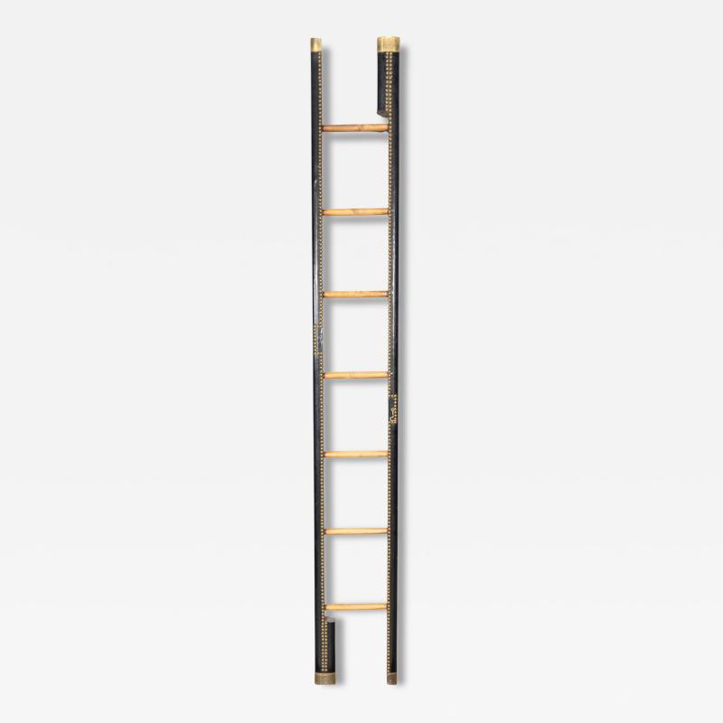 English Black Leather And Brass Stick Ladder