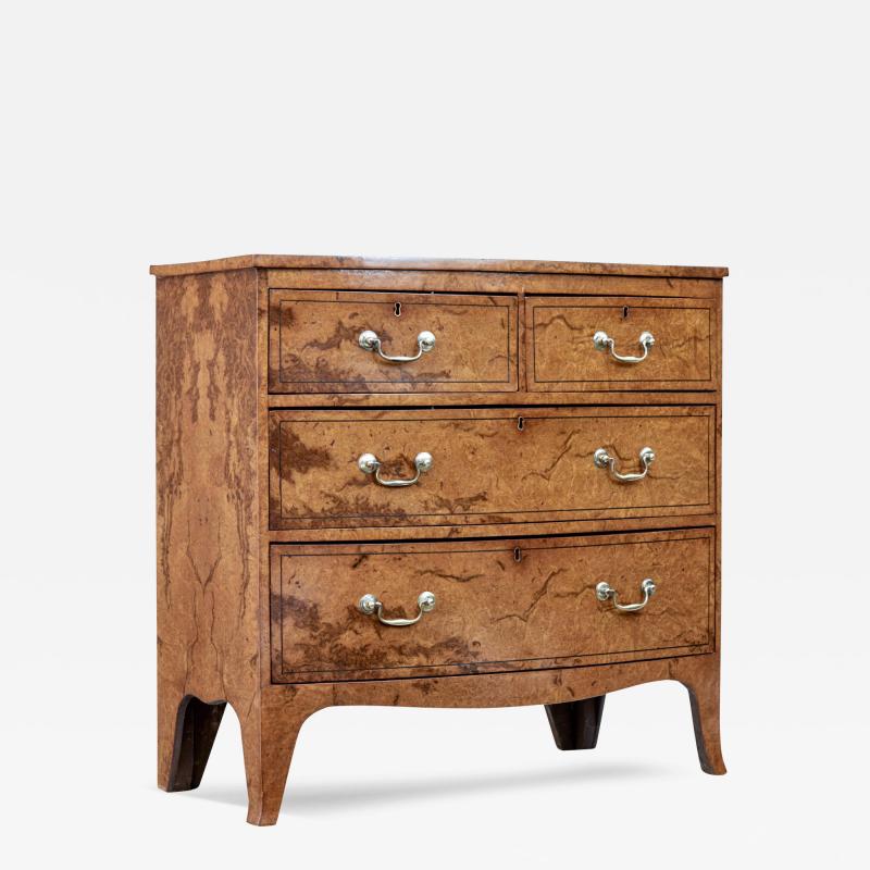 English Burr Walnut Bow Front Chest of Drawers circa 1870 with Bookmatch Veneer