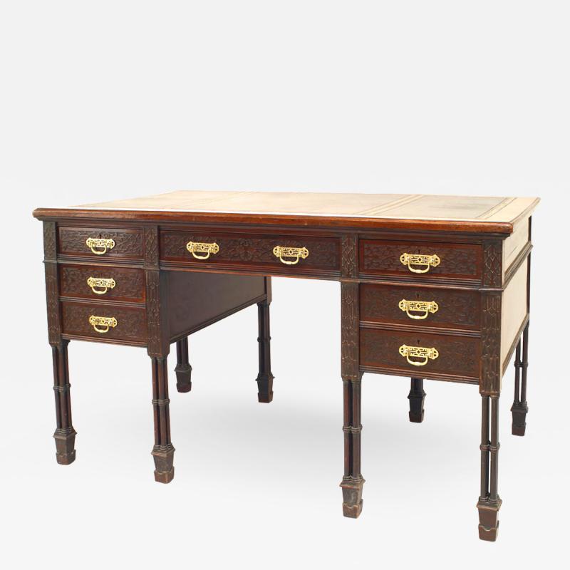 English Chinese Chippendale Mahogany Desk