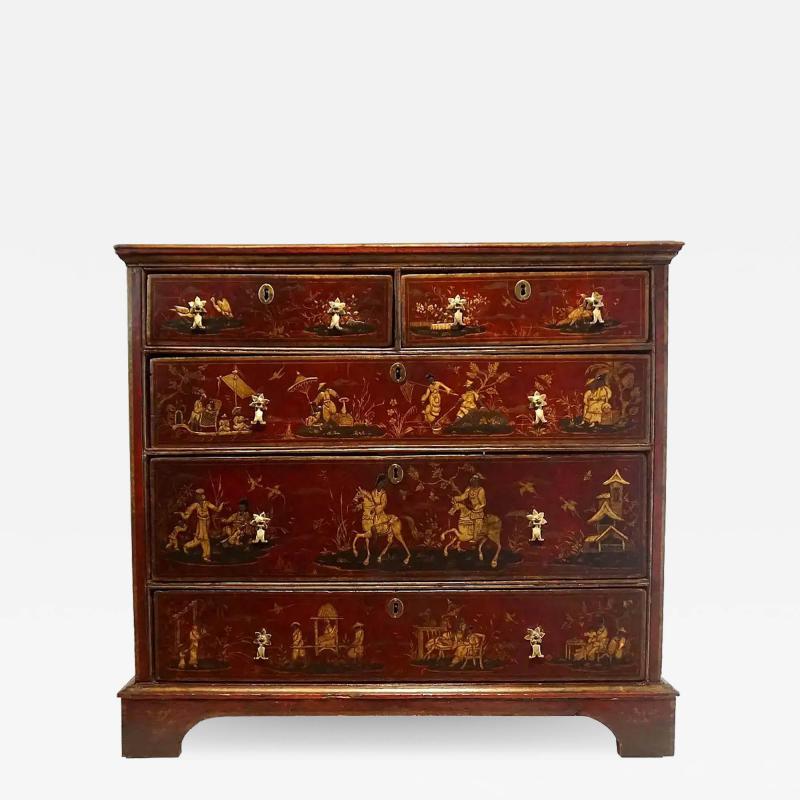 English Chinoiserie Red Japanned Chest of Drawers
