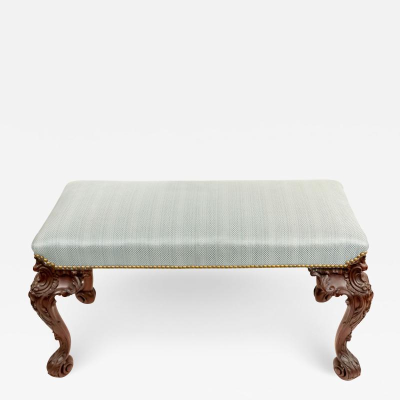 English Chippendale Blue Upholstery Bench