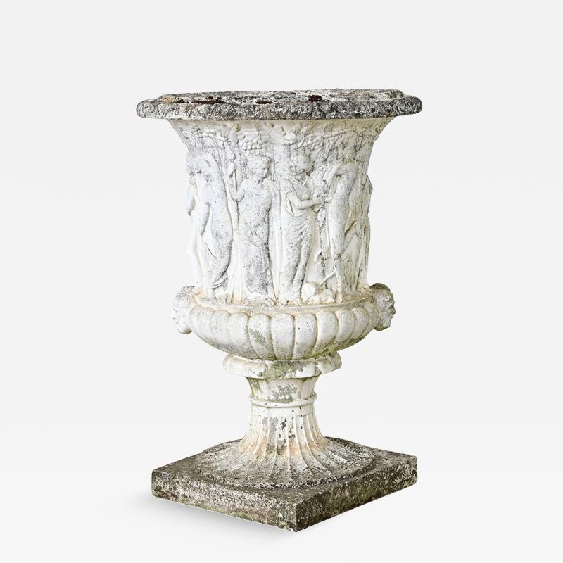 English Circa 1900 Cast Stone Medici Urn with Figurative Motif