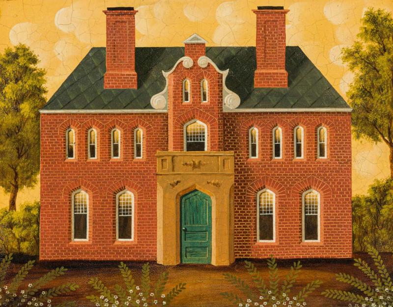 English Country Brick House Acrylic Painting C