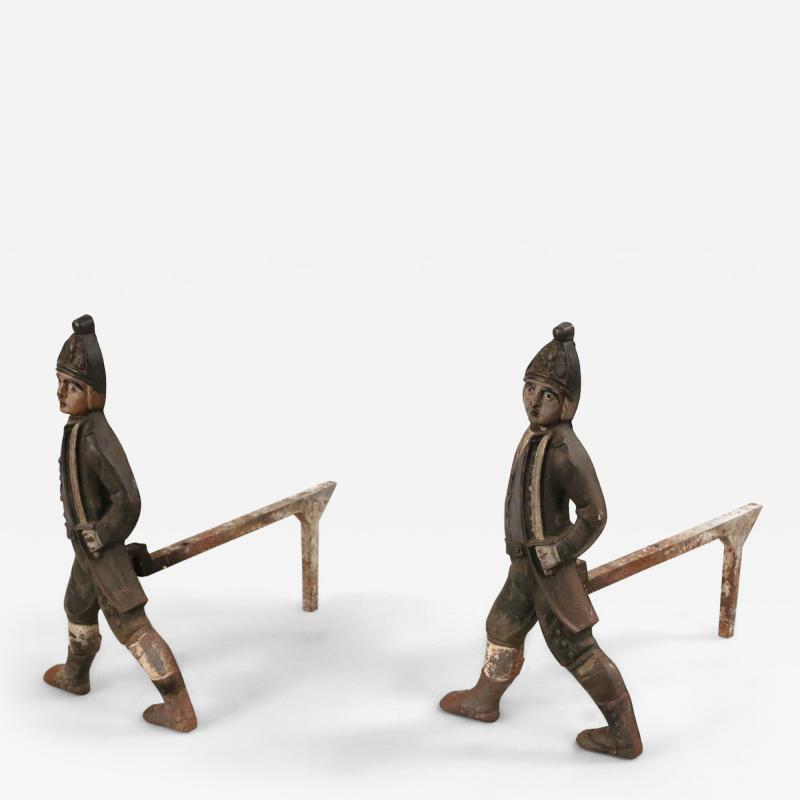 English Country Style Figural Iron Fireplace Andirons