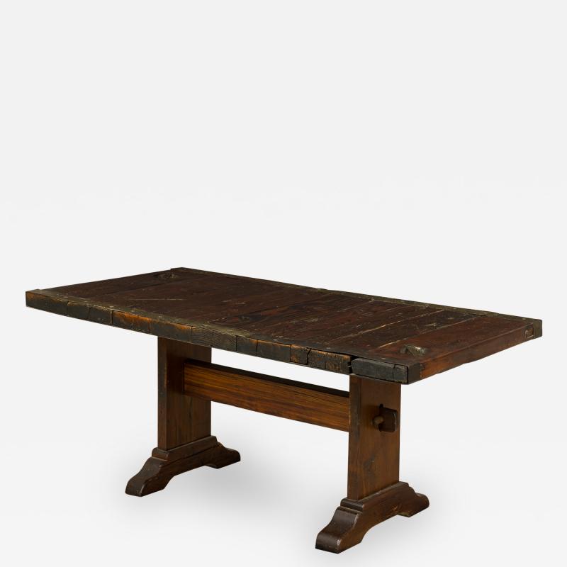 English Country style Oak Trestle and Iron Dining Table
