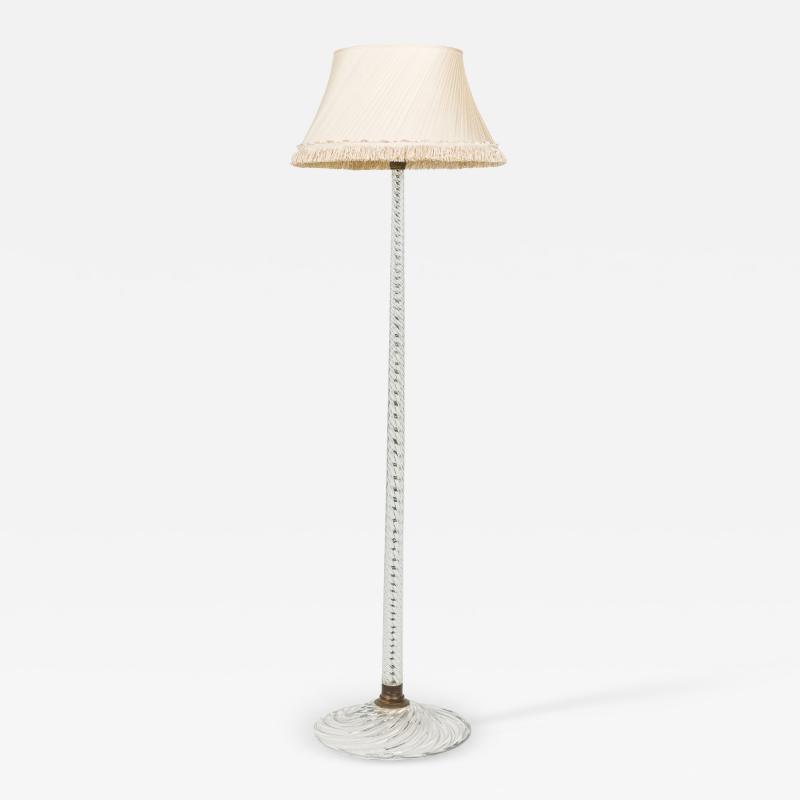 English Cut Crystal Glass Floor Lamp with Pleated Swirl Fringed Shade