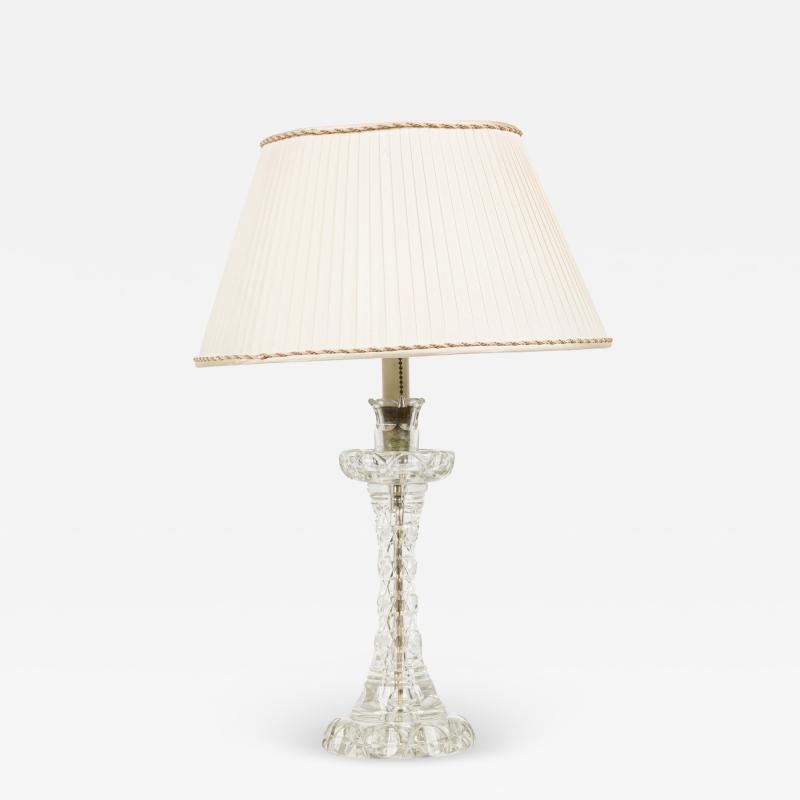 English Cut Crystal Glass Table Lamp in a Geometric Design with Pleated Shade