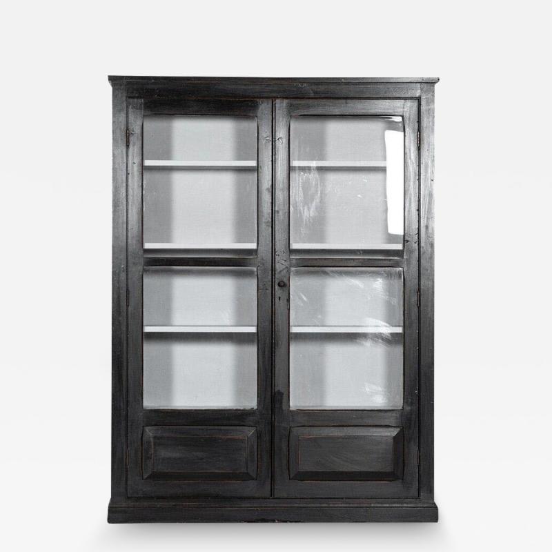 English Ebonized Pine Glazed Apothecary Cabinet