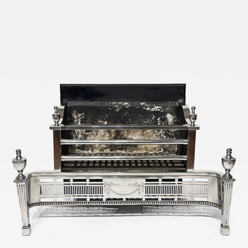 English Edwardian Adam Style Polished Steel and Iron Fire Grate circa 1905