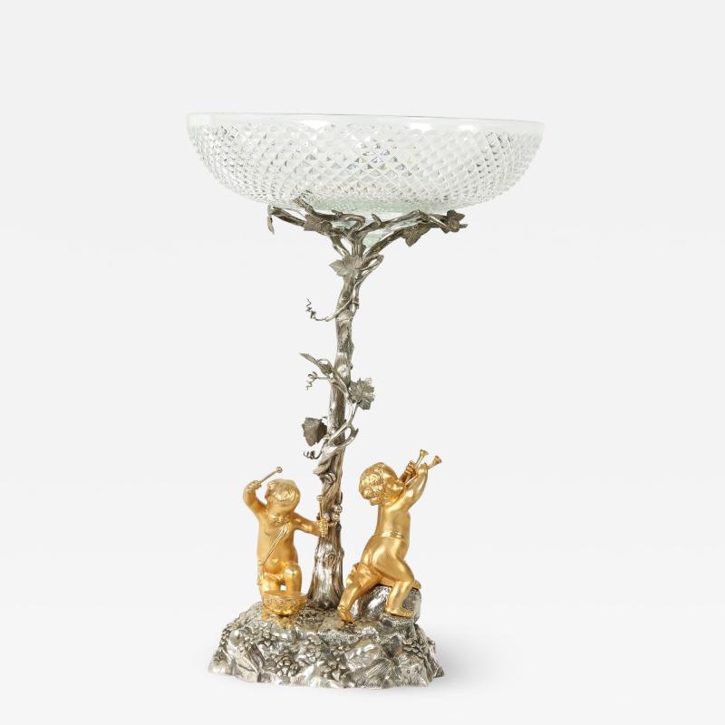 English Elkington Silver Plated Cut Crystal Epergne