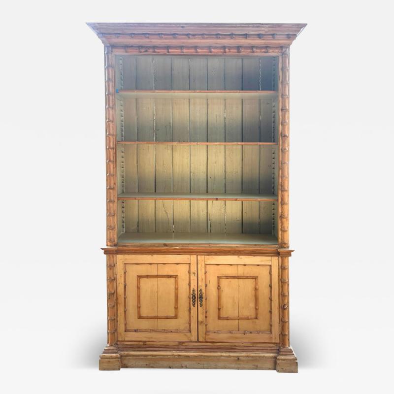 English Faux Bamboo Pine Bookcase Cabinet