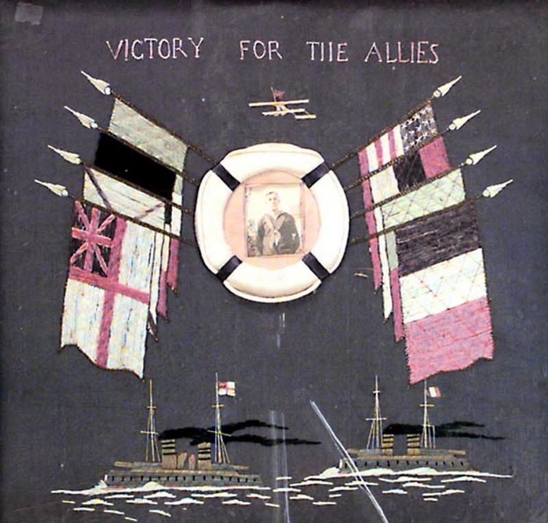 English Framed Flag Naval Memorial Embroidery