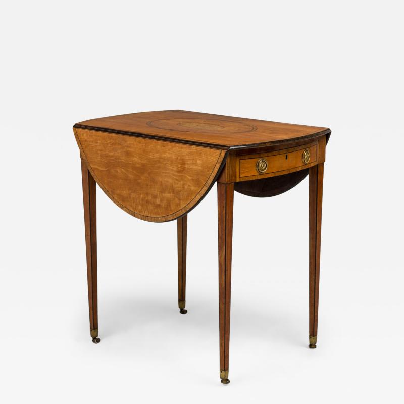 English George III Drop Leaf Oval Inlaid Pembroke Table