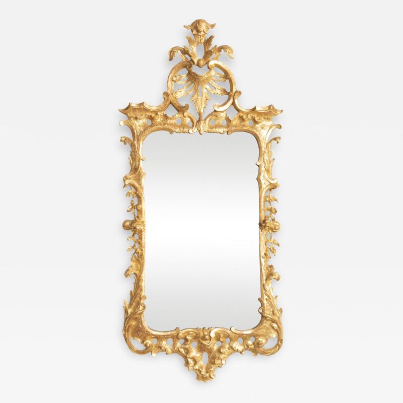 English George III Gilded Carved Rococo Mirror with Original Plate