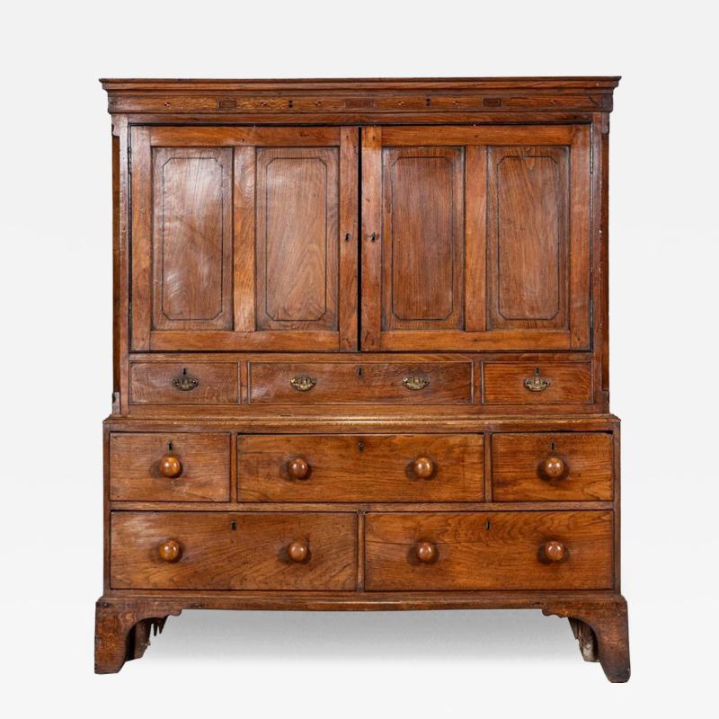 English George III Inlaid Oak Livery Cupboard