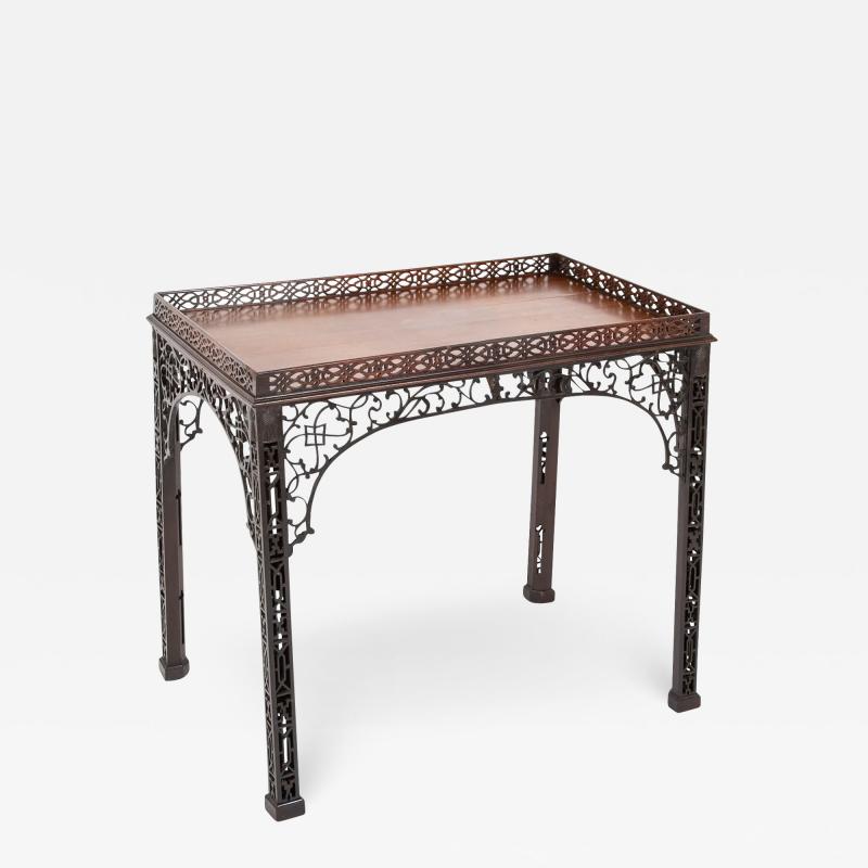 English George III Mahogany Silver Table with Pierced Fretwork