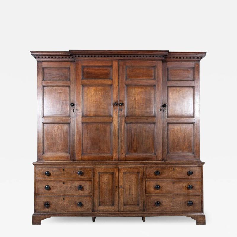 English George III Oak Breakfront Housekeepers Cupboard