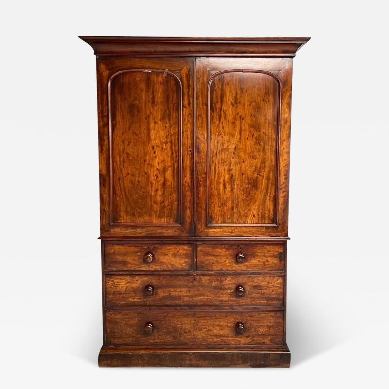 English George lll Linen Press Cabinet Burl Mahogany 1815