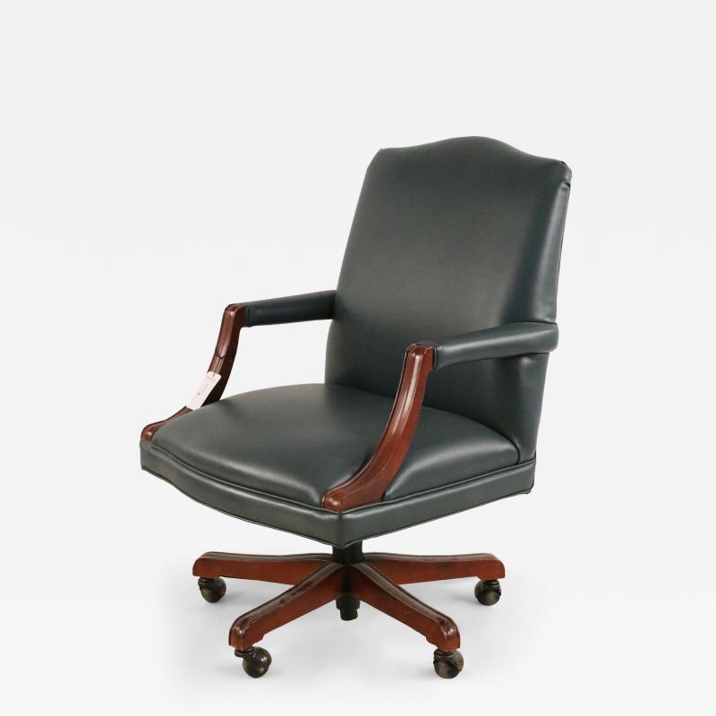 English Georgian Style Blue Faux Leather and Wood Office Conference Chairs
