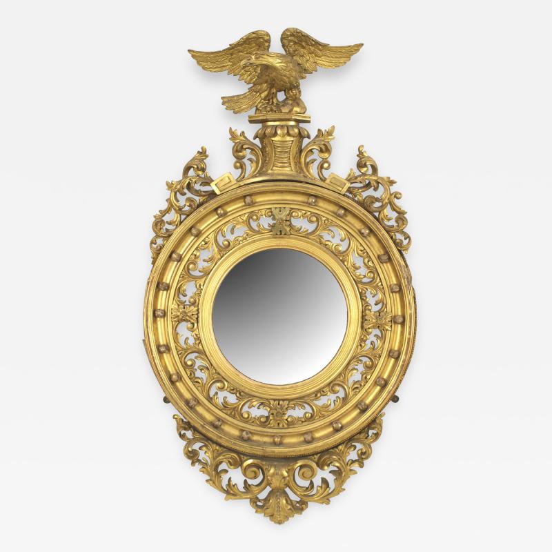 English Georgian Style Gilt Convex Wall Mirror