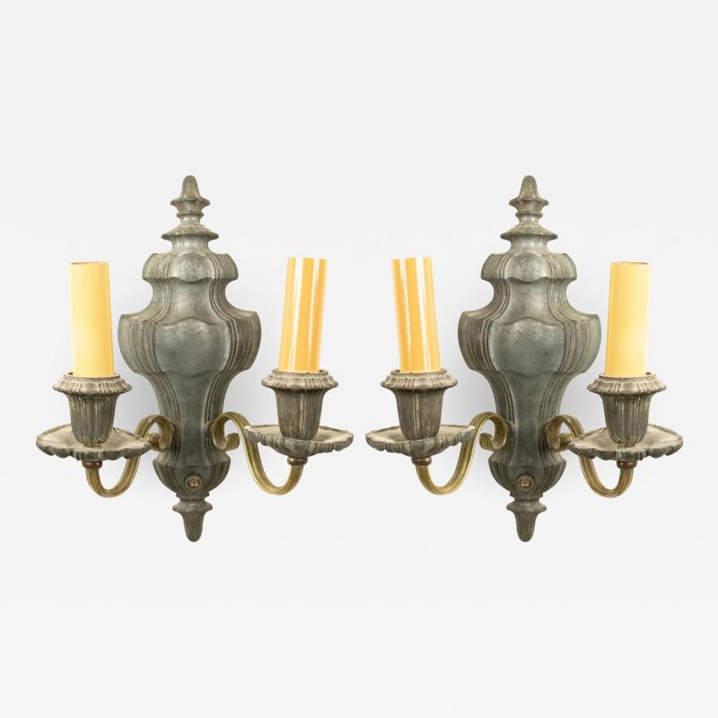 English Georgian Style Pewter and Brass Vasiform Wall Sconces