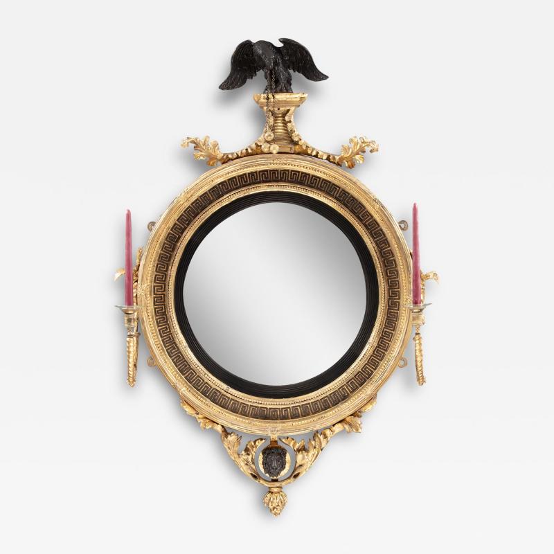 English Gilt Convex Girandole Mirror Circa 1805 1810