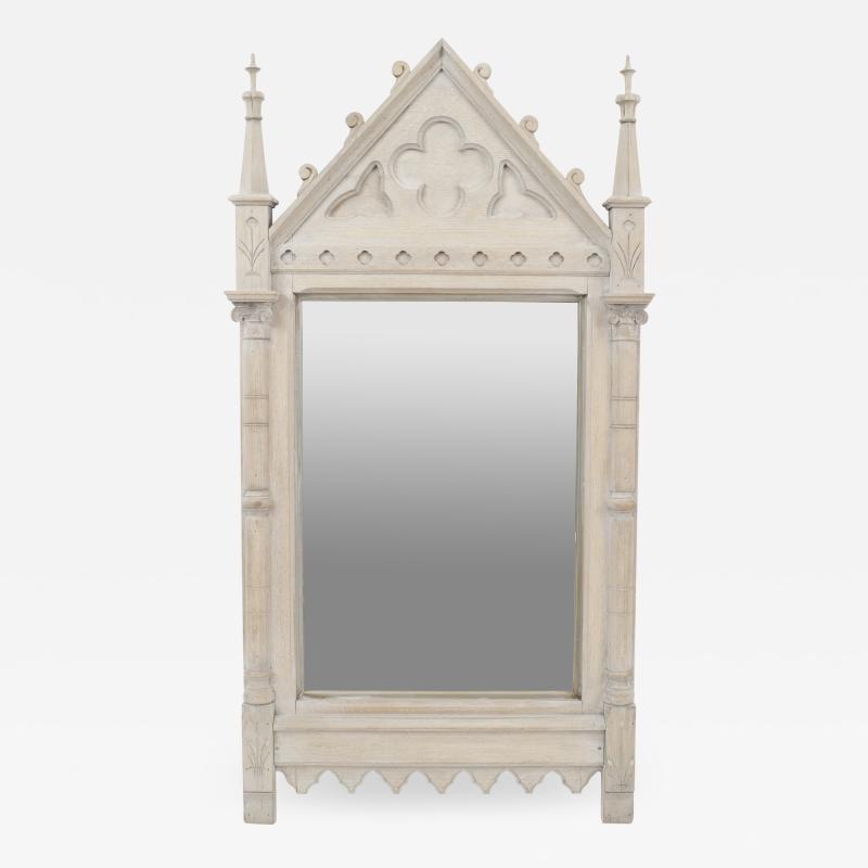 English Gothic Revival Late 19th Cent Bleached Oak Wall Mirror