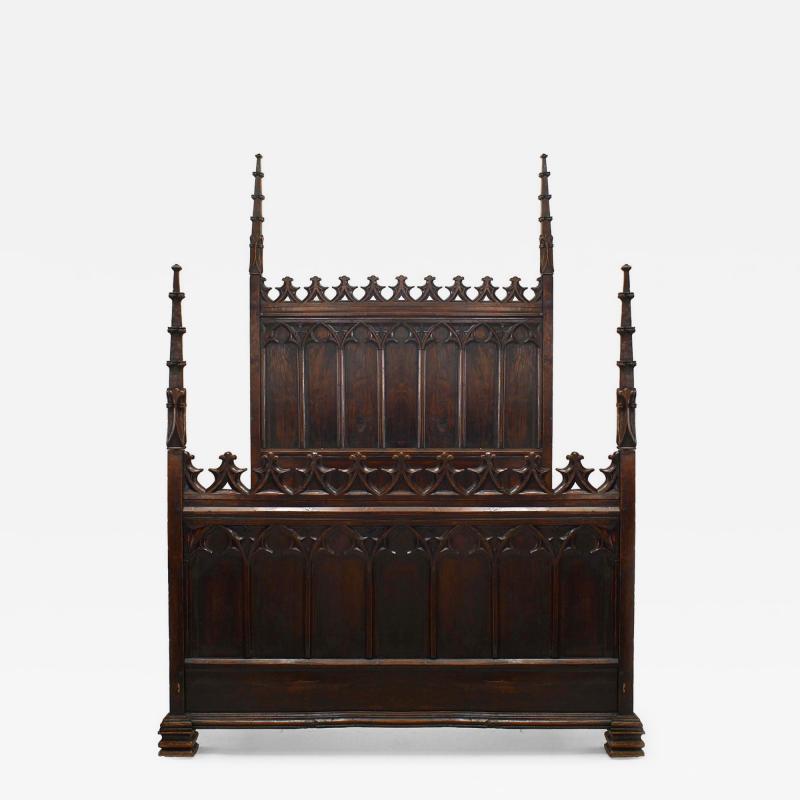 English Gothic Revival Walnut Full Size Bed
