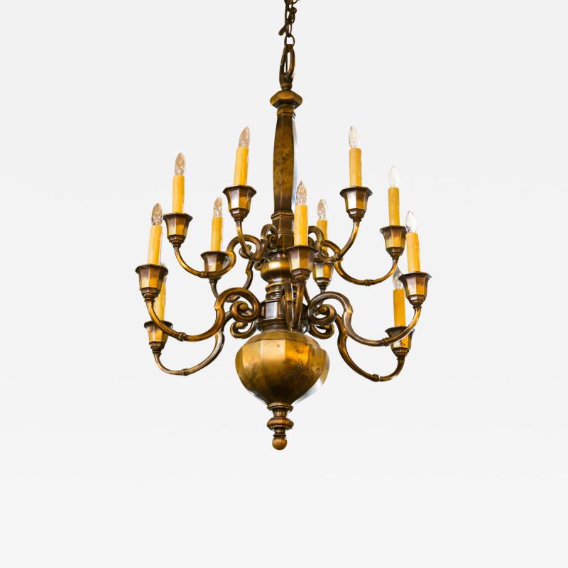 English Heavy Bronze Two Tier Chandelier with 12 Arms Circa 1900