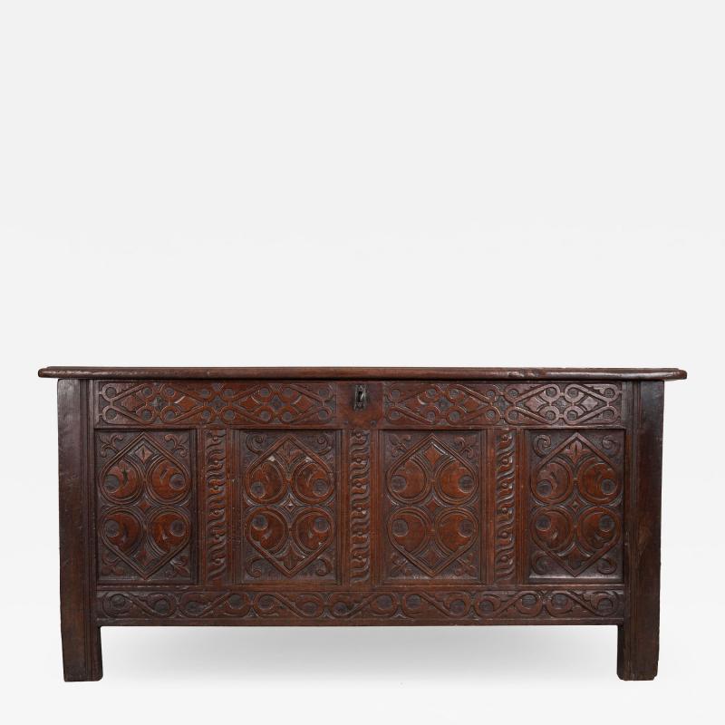 English Late 18th Century Carved Oak Coffer