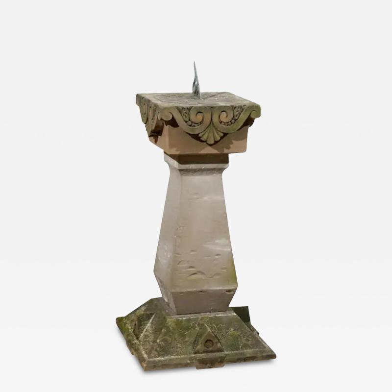 English Late 19th Century Sundial with Carved Limestone and Bronze Top