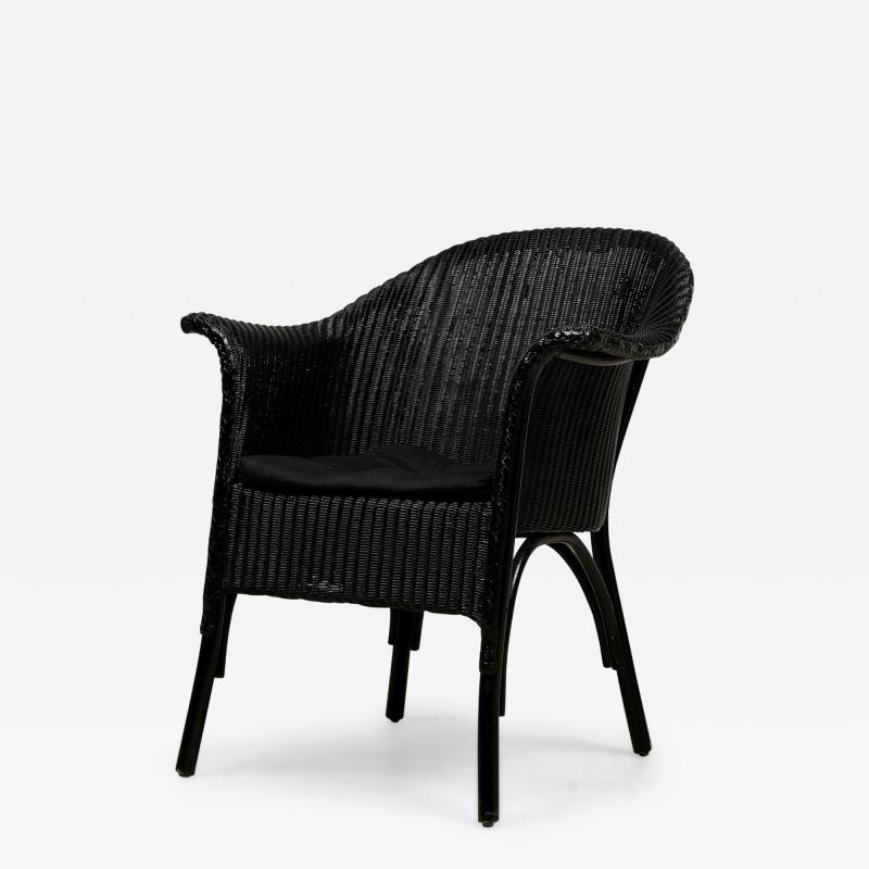 English Lloyd Loom style painted wicker small roundback arm chair