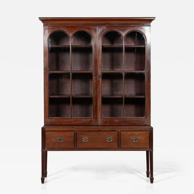 English Mahogany Arched Glazed Dresser Cabinet