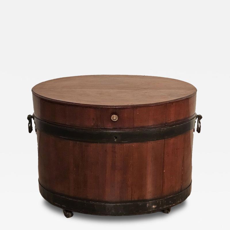 English Mahogany Oval Wine Box or Cellarette with Iron Straps circa 1820