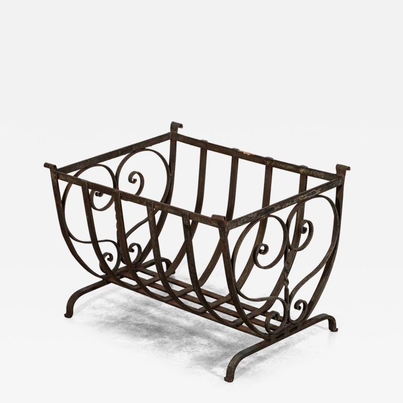 English Mid 20thC Brutalist Wrought Iron Log Basket