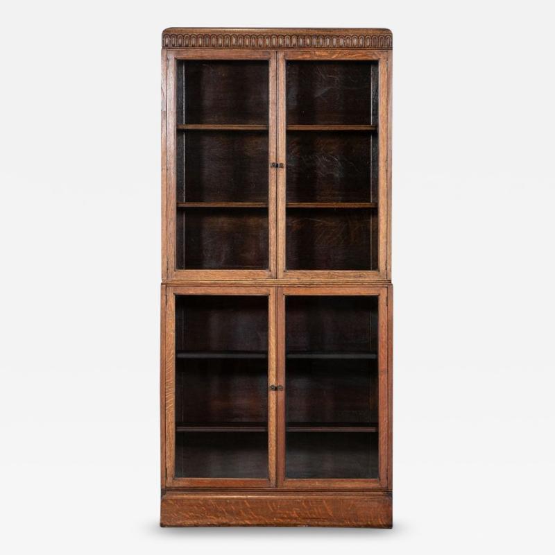 English Oak Carved Modular Glazed Bookcase