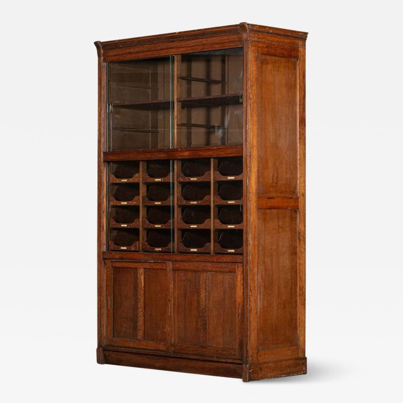 English Oak Glazed Haberdashery Cabinet