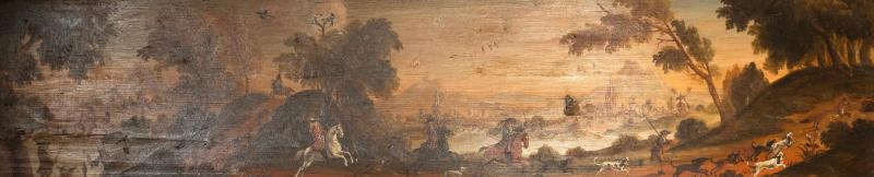 English Oil Painting On Board Of A Fox Hunting Scene