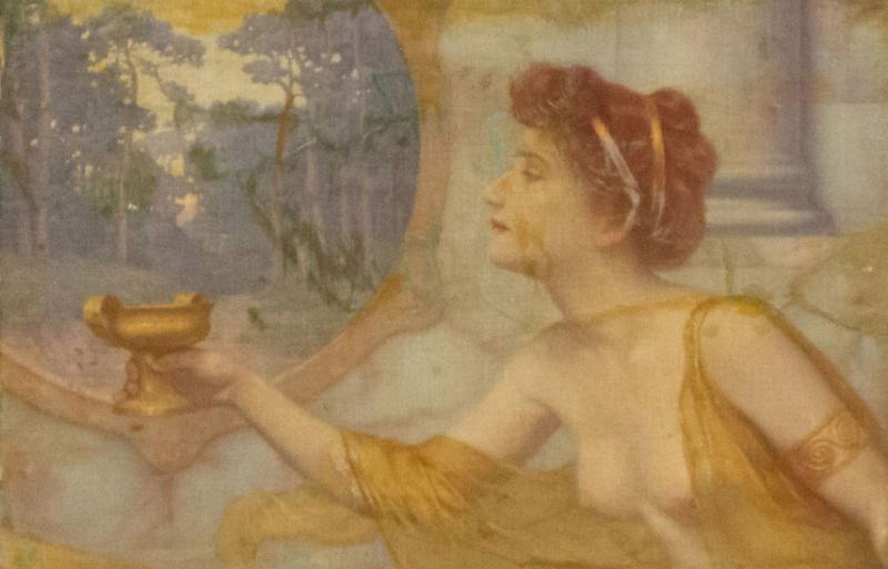 English Oil Painting of Lady with Urn