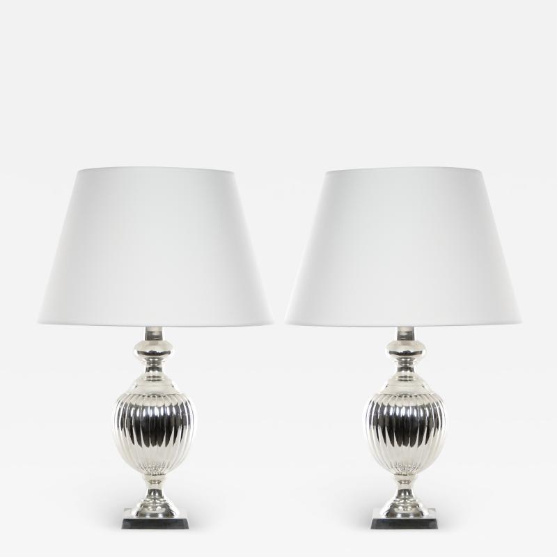 English Pair Mid 20th Century Silver Plate Table Lamp