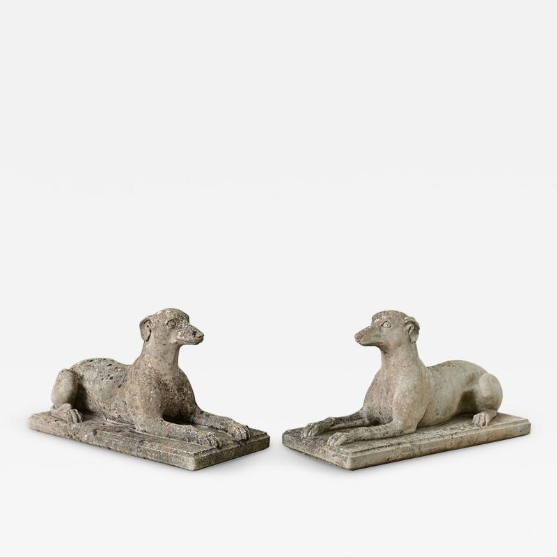 English Pair of Cast Stone Whippet Garden Statues