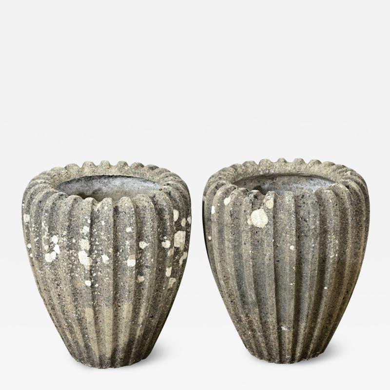 English Pair of Fluted Stone Planters