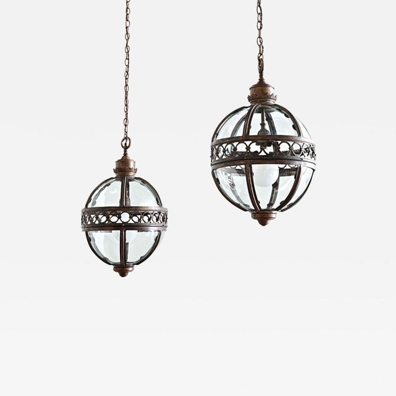 English Pair of Glass Globe Lanterns