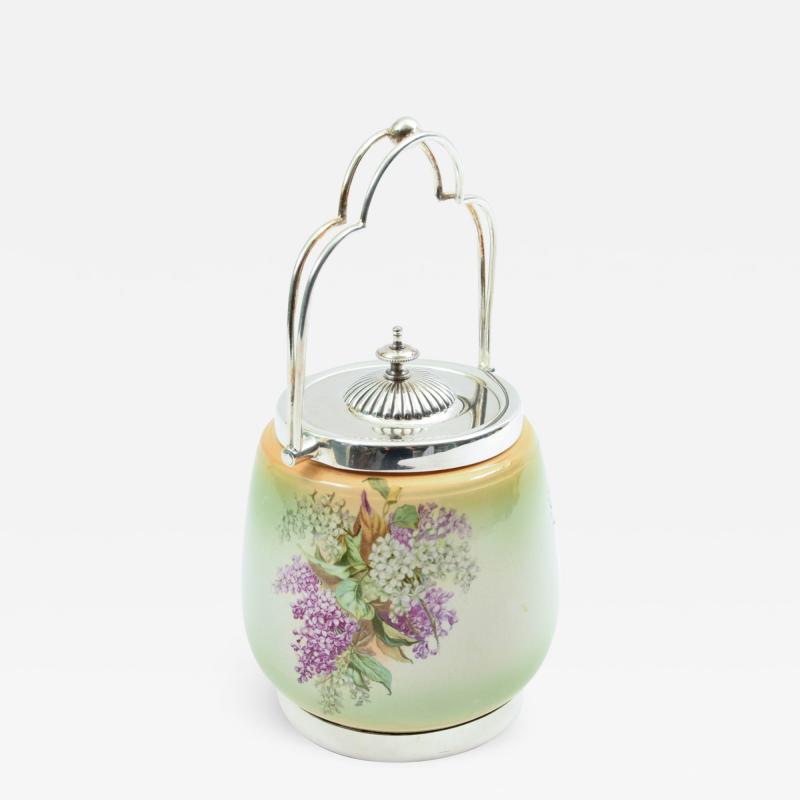 English Porcelain with Silver Plate Covered Ice Bucket 